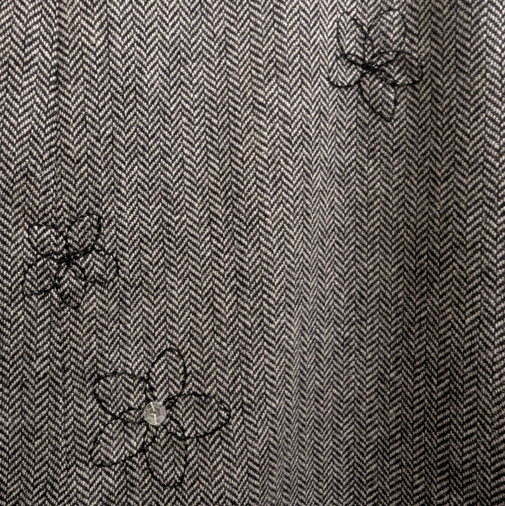 Jones New York Country Wool Blend Black/White Herringbone Embroidered Skirt- 6 - Picture 5 of 12